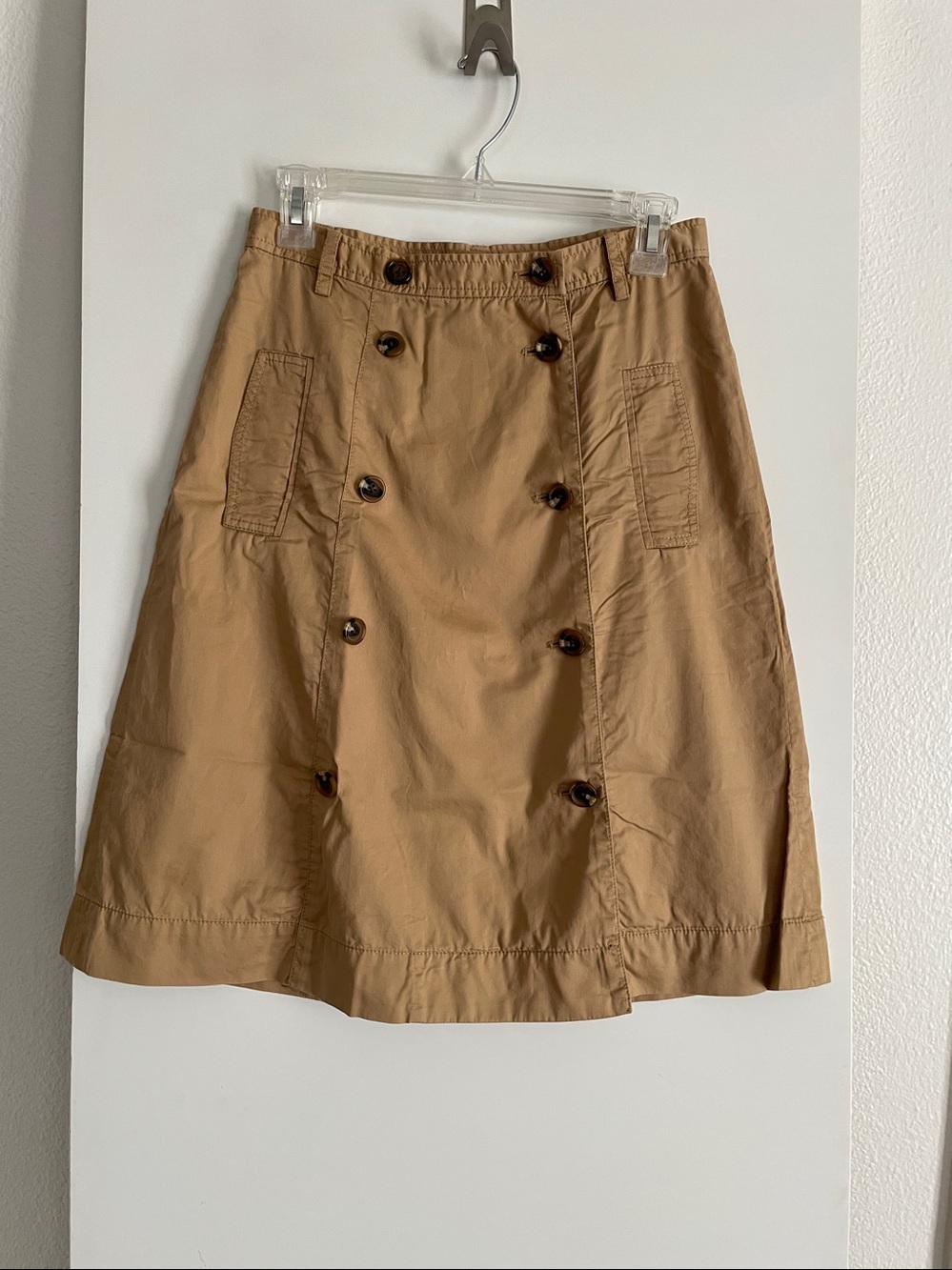 Club Monaco Tan Cotton High Waisted A Line Button Down Skirt